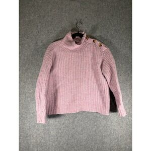 J.Crew Women S Pink Marled Merino Alpaca Blend Button Shoulder Turtleneck Sweate